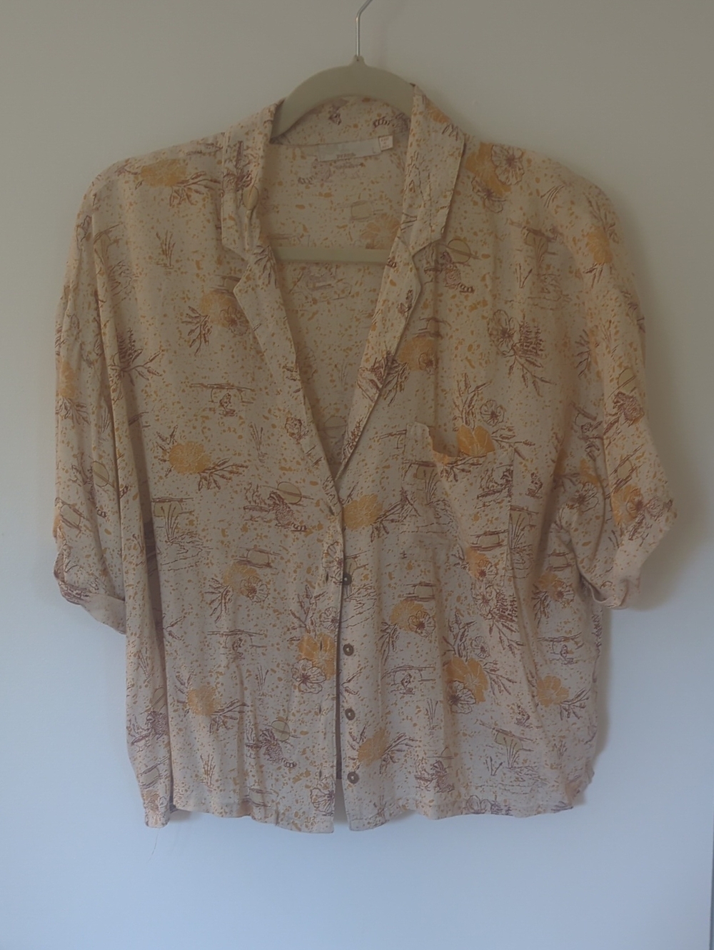 Prana Beige Floral Button-Down Shirt